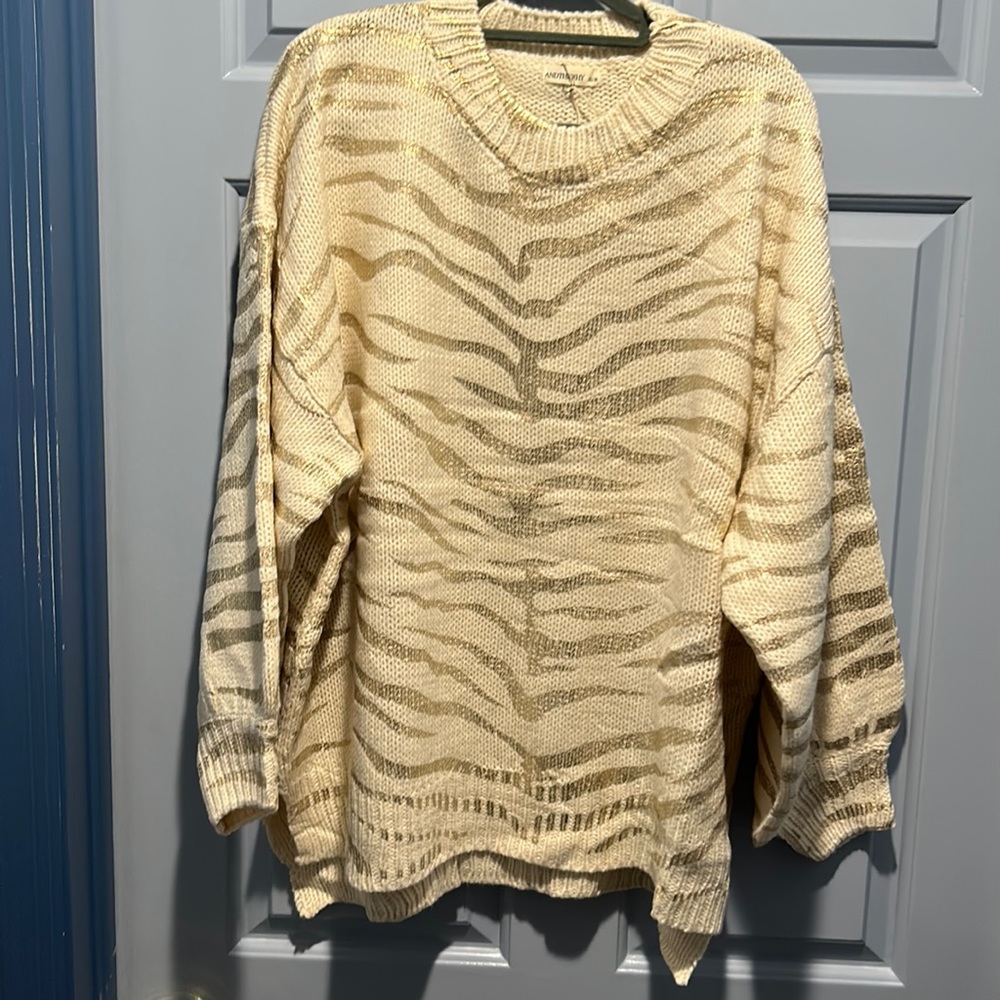 ANDTHEWHY - cream with gold foiled animal print sweater - New - 2X/3X